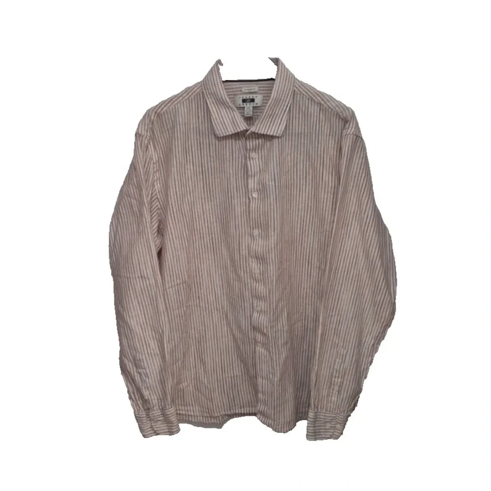 Joseph Abboud Shirt Mens‎ XXL Brown Striped Modern Fit Linen Blend Long Sleeve